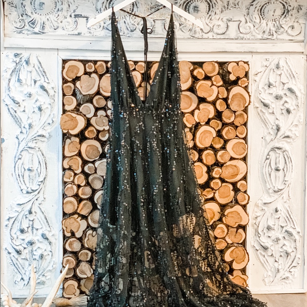 Sequin Black Floor Length Dress